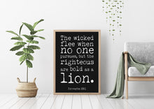 Load image into Gallery viewer, Bible verse wall art - Proverbs 28 :1 - Scripture wall art