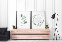 Load image into Gallery viewer, Set of 2 prints E.E. Cummings Poem I carry your heart (I carry it in my heart) Art Print Home Decor poetry wall art - Watercolor Eucalyptus