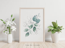 Load image into Gallery viewer, Watercolor leaves print - blue and silver painting poster Bedroom decor - watercolor poster UNFRAMED