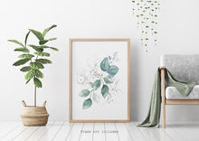 Load image into Gallery viewer, Watercolor leaves print - blue and silver painting poster Bedroom decor - watercolor poster UNFRAMED