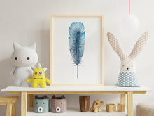 Load image into Gallery viewer, Watercolor Feather print - Blue Feather painting poster Bedroom decor - watercolor poster UNFRAMED