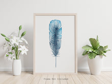 Load image into Gallery viewer, Watercolor Feather print - Blue Feather painting poster Bedroom decor - watercolor poster UNFRAMED