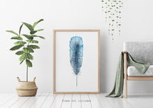 Load image into Gallery viewer, Watercolor Feather print - Blue Feather painting poster Bedroom decor - watercolor poster UNFRAMED