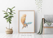 Load image into Gallery viewer, Watercolor Kingfisher print - King Fisher Bird wall art UNFRAMED