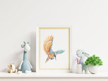 Load image into Gallery viewer, Watercolor Kingfisher print - King Fisher Bird wall art UNFRAMED
