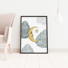 Load image into Gallery viewer, Moon & Clouds print - Bedroom wall decor - Celestial Wall Art UNFRAMED