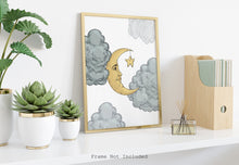 Load image into Gallery viewer, Moon & Clouds print - Bedroom wall decor - Celestial Wall Art UNFRAMED