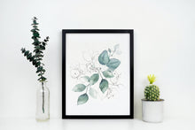 Load image into Gallery viewer, Watercolor leaves print - blue and silver painting poster Bedroom decor - watercolor poster UNFRAMED
