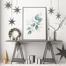 Load image into Gallery viewer, Watercolor leaves print - blue and silver painting poster Bedroom decor - watercolor poster UNFRAMED