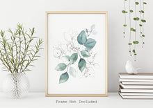 Load image into Gallery viewer, Watercolor leaves print - blue and silver painting poster Bedroom decor - watercolor poster UNFRAMED