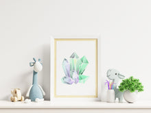 Load image into Gallery viewer, Crystal Wall Art Print - Green crystal painting poster Bedroom decor - watercolor poster UNFRAMED
