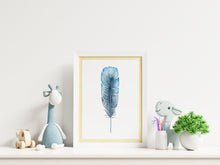 Load image into Gallery viewer, Watercolor Feather print - Blue Feather painting poster Bedroom decor - watercolor poster UNFRAMED