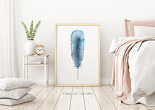 Load image into Gallery viewer, Watercolor Feather print - Blue Feather painting poster Bedroom decor - watercolor poster UNFRAMED