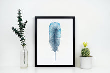 Load image into Gallery viewer, Watercolor Feather print - Blue Feather painting poster Bedroom decor - watercolor poster UNFRAMED