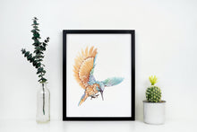Load image into Gallery viewer, Watercolor Kingfisher print - King Fisher Bird wall art UNFRAMED