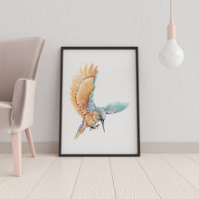 Load image into Gallery viewer, Watercolor Kingfisher print - King Fisher Bird wall art UNFRAMED