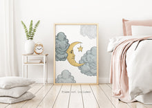 Load image into Gallery viewer, Moon & Clouds print - Bedroom wall decor - Celestial Wall Art UNFRAMED
