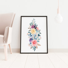 Load image into Gallery viewer, Watercolor Wildflower Bouquet print - Wild Roses painting poster Bedroom decor - Colorful wall art illustration UNFRAMED