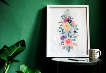Load image into Gallery viewer, Watercolor Wildflower Bouquet print - Wild Roses painting poster Bedroom decor - Colorful wall art illustration UNFRAMED