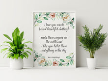 Load image into Gallery viewer, e.e. cummings quote - i love you much(most beautiful darling) Art Print Home Decor poetry wall art UNFRAMED