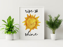 Load image into Gallery viewer, Rise and Shine print - Sunshine watercolor painting Bedroom wall decor - UNFRAMED - kids room wall decor - nursery wall decor