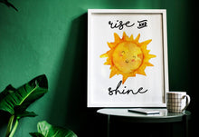 Load image into Gallery viewer, Rise and Shine print - Sunshine watercolor painting Bedroom wall decor - UNFRAMED - kids room wall decor - nursery wall decor