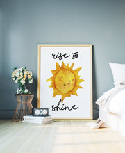 Load image into Gallery viewer, Rise and Shine print - Sunshine watercolor painting Bedroom wall decor - UNFRAMED - kids room wall decor - nursery wall decor