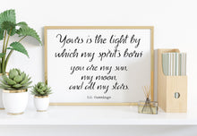 Load image into Gallery viewer, E.E. Cummings quote you are my sun, my moon, and all my stars Art Print Home Decor poetry wall art horizontal wall art UNFRAMED