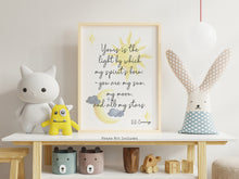 Load image into Gallery viewer, EE Cummings quote, Sun and Moon Wall art - you are my sun, my moon, and all my stars - Nursery Wall Art or Baby Shower Gift UNFRAMED