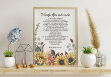 Load image into Gallery viewer, To Laugh Often and Much - Emerson - Ralph Waldo Emerson Quote - This is to have succeeded - Print for library decor UNFRAMED