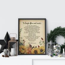 Load image into Gallery viewer, To Laugh Often and Much - Emerson - Ralph Waldo Emerson Quote - This is to have succeeded - Print for library decor UNFRAMED