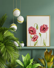 Load image into Gallery viewer, Poppy Flower Illustration print - Watercolor Poppy Poster UNFRAMED