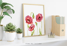 Load image into Gallery viewer, Poppy Flower Illustration print - Watercolor Poppy Poster UNFRAMED