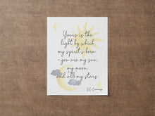 Load image into Gallery viewer, EE Cummings quote, Sun and Moon Wall art - you are my sun, my moon, and all my stars - Nursery Wall Art or Baby Shower Gift UNFRAMED