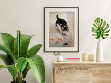 Load image into Gallery viewer, Japanese Art Print - Cat and Bowl of Goldfish By Ohara Koson