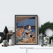 Load image into Gallery viewer, Hiroshige Print - Japanese Art - Moonlight View of Tsukuda with Lady on a Balcony