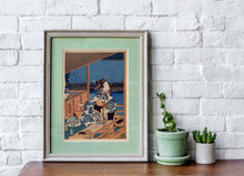 Load image into Gallery viewer, Hiroshige Print - Japanese Art - Moonlight View of Tsukuda with Lady on a Balcony