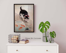 Load image into Gallery viewer, Japanese Art Print - Cat and Bowl of Goldfish By Ohara Koson