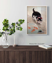 Load image into Gallery viewer, Japanese Art Print - Cat and Bowl of Goldfish By Ohara Koson
