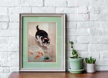 Load image into Gallery viewer, Japanese Art Print - Cat and Bowl of Goldfish By Ohara Koson