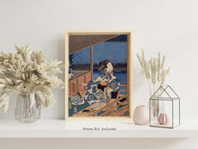 Load image into Gallery viewer, Hiroshige Print - Japanese Art - Moonlight View of Tsukuda with Lady on a Balcony
