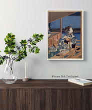 Load image into Gallery viewer, Hiroshige Print - Japanese Art - Moonlight View of Tsukuda with Lady on a Balcony