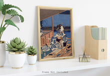 Load image into Gallery viewer, Hiroshige Print - Japanese Art - Moonlight View of Tsukuda with Lady on a Balcony