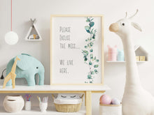 Load image into Gallery viewer, Please Excuse The Mess. We Live Here Print - Funny sign for entryway - Messy House Wall Decor - Physical Art Print Without Frame