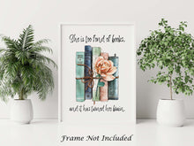 Load image into Gallery viewer, Louisa May Alcott Quote About Reading - She is too fond of books, and it has turned her brain - Physical Art Print Without Frame