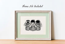 Load image into Gallery viewer, 3 Wise Astronauts Poster Print - Three wise monkeys - see no evil, hear no evil, speak no evil