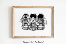 Load image into Gallery viewer, 3 Wise Astronauts Poster Print - Three wise monkeys - see no evil, hear no evil, speak no evil