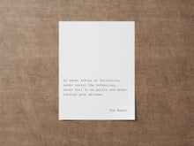 Load image into Gallery viewer, The Beach Movie Travel Poster - Book quote, Movie Quote - Never Refuse an Invitation - The Beach Movie Soundtrack - Alex Garland UNFRAMED