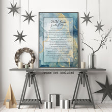 Load image into Gallery viewer, Wild Geese Poem Poster Print - Mary Oliver Poem on a blue and gold background - Physical print without frame