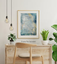 Load image into Gallery viewer, Wild Geese Poem Poster Print - Mary Oliver Poem on a blue and gold background - Physical print without frame